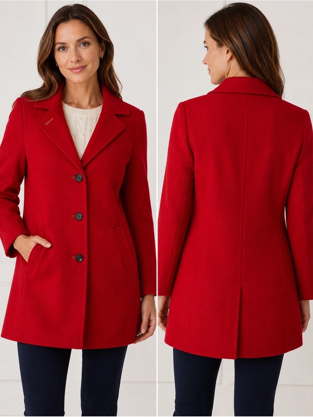 Brooks Brothers Women’s 10 Red 100% Wool Coat Made in USA Classic Peacoat FLAW